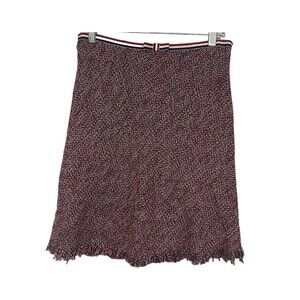 Trina Turk Skirt Red‎ White Blue Knit Fringe Hem size 8 womens